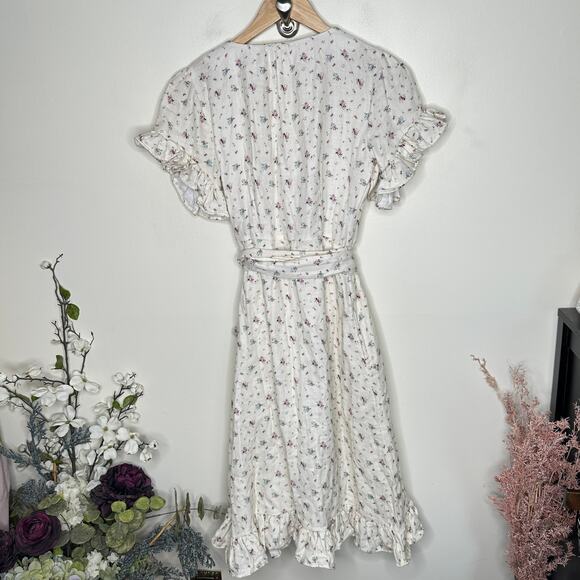 ELESTORY That's A Wrap Ditsy Floral Cottagecore Midi Dress Cream Sz XS {MM16} - Picture 4 of 6